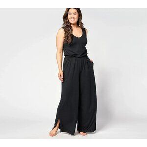Bumblebella by Jill Martin Petite Jersey Wide-Leg Jumpsuit Black Petit L A630331